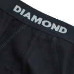 A black pair of underwear with the word "DIAMOND" printed on the waistband.